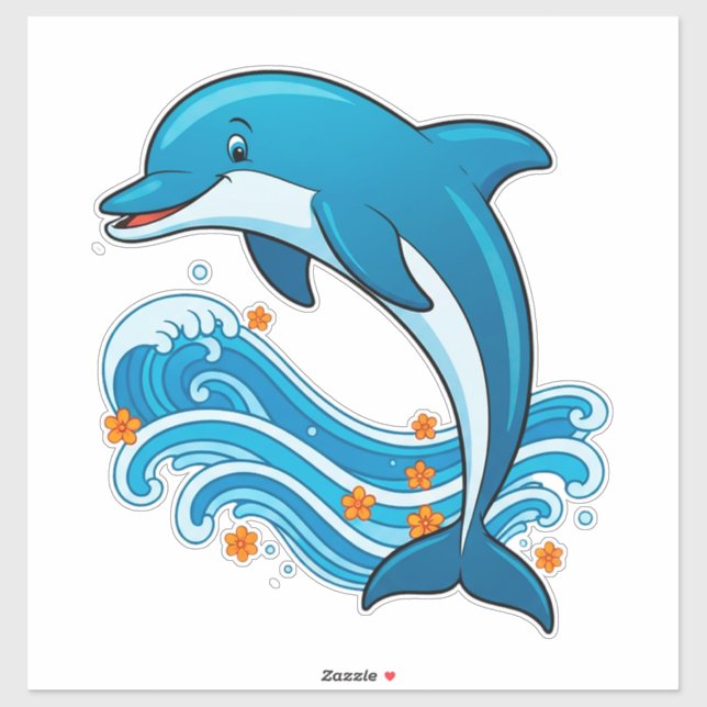Blauer Delfin springt über Meereswellen Aufkleber (Blatt)