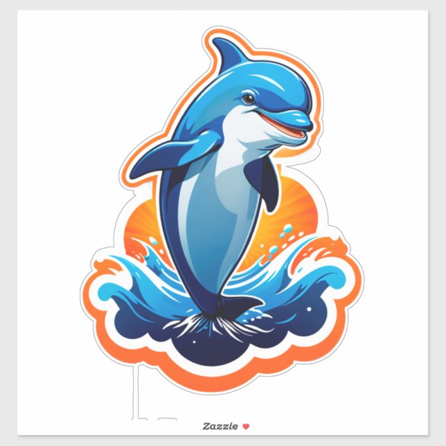 Blauer Delfin springt über Meereswellen Aufkleber (Blatt)