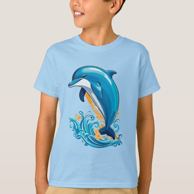 Blauer Delfin springt über Meereswellen T-Shirt (Vorderseite)