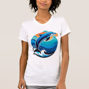 Blauer Delfin springt über Meereswellen T-Shirt