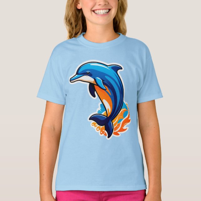Blauer Delfin springt über Meereswellen T-Shirt (Vorderseite)