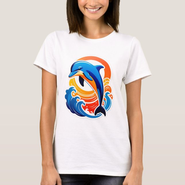 Blauer Delfin springt über Meereswellen T-Shirt (Vorderseite)