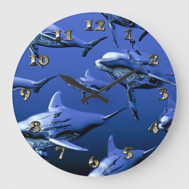 Blauer Delphin Große Wanduhr (Vorderseite)
