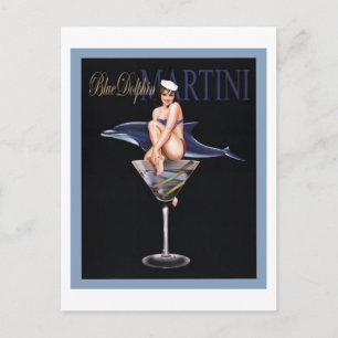 Blauer Delphin Martini Postkarte