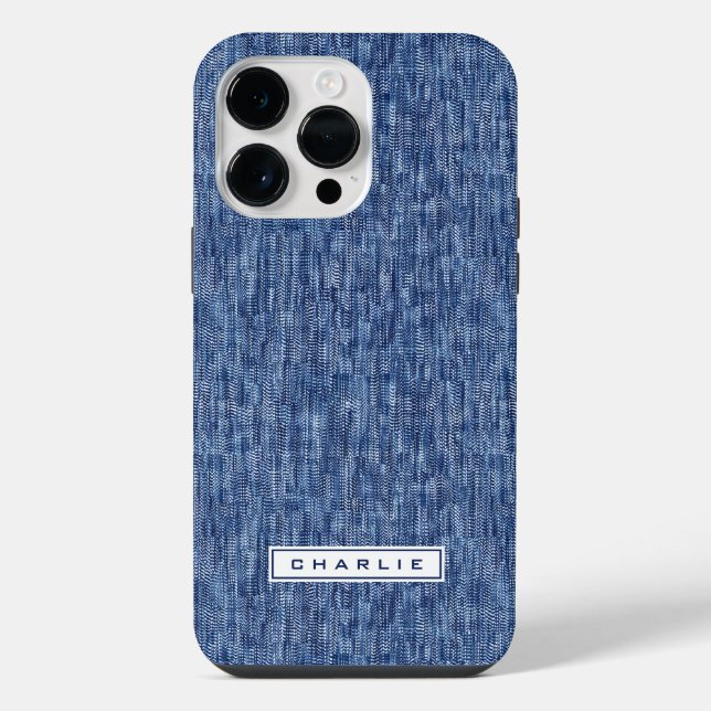Blauer Denim-individuelle Name iPhone 14 Pro Max Hülle (Rückseite)