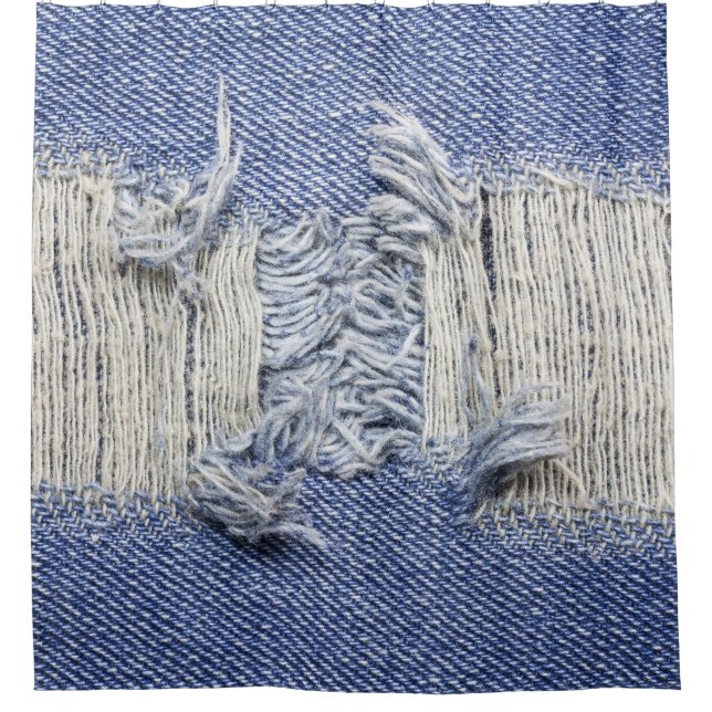 Blauer Denim: Jeans Textur. Duschvorhang (Vorderseite)