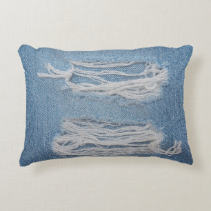 Blauer denim Jeans Textur Hintergrund. Stilvoll, Dekokissen