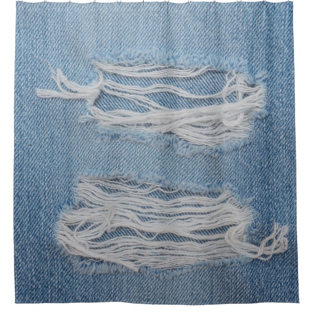 Blauer denim Jeans Textur Hintergrund. Stilvoll, Duschvorhang (Vorderseite)