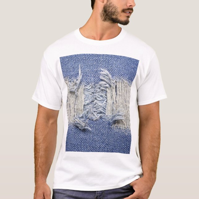 Blauer Denim: Jeans Textur. T-Shirt (Vorderseite)