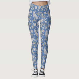 Blauer Denim, Spitze - Elfenbeinperlen Leggings