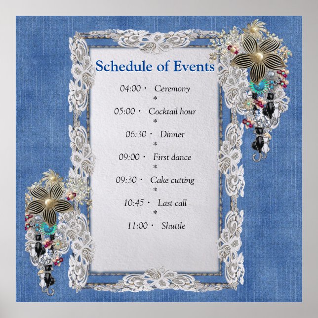 Blauer Denim, Spitze, Kostümschmuck Poster (Vorne)