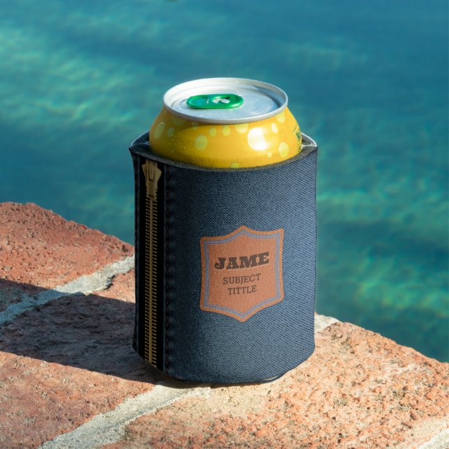 Blauer Denim Stoff mit Zip und Label Jean Stoff Dosenkühler (In Situ Pool)