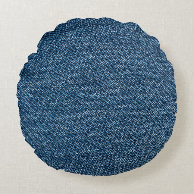 Blauer Denim Texture Nah-Up Shot Rundes Kissen (Vorderseite)