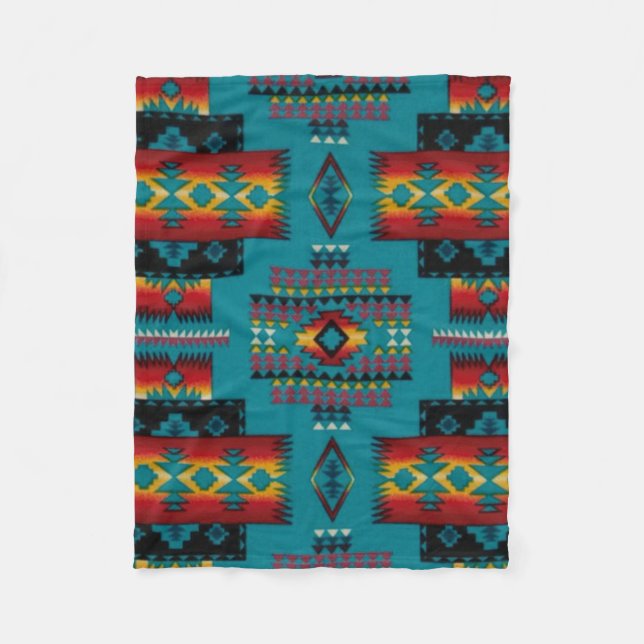BLAUER Diamant-aztekischer Druck Fleecedecke (Vorderseite)