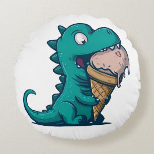 Blauer Dino liebt Eiscreme - Lustige Cartoon-Kunst Rundes Kissen