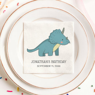 Blauer Dinosaurier Kindergeburtstag   Triceratops  Serviette