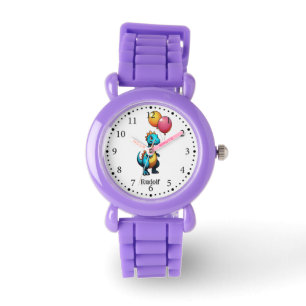 Blauer Dinosaurier mit Ballons Armbanduhr