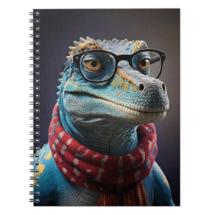 Blauer Dinosaurier mit einem Weihnachtsschal Notizblock