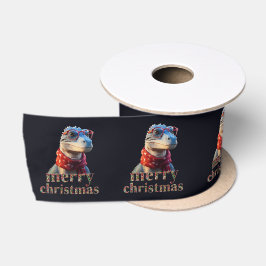 Blauer Dinosaurier mit einem Weihnachtsschal Satinband