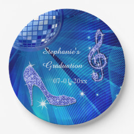 Blauer Disco-Ball-und Heels-Abschluss Pappteller