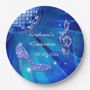 Blauer Disco-Ball-und Heels-Abschluss Pappteller