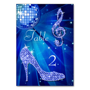 Blauer Disco-Ball und Stilett-Schuh-Doppeltes Tischnummer