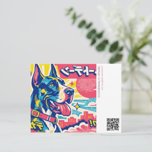 Blauer Dogge-Ankündigung  Postkarte (Stehend Vorderseite)