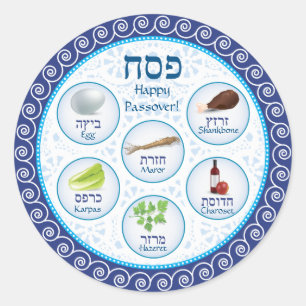 Blauer Doily-Passahfest Seder Platten-Aufkleber Runder Aufkleber