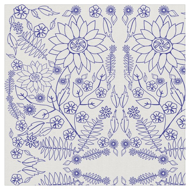 Blauer Doodle-Blume Stoff (Nahaufnahme)