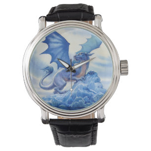Blauer Drache auf eine Gebirgsoberseite Armbanduhr