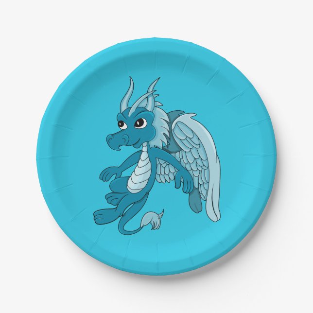 Blauer Drache Cartoon Pappteller (Vorderseite)