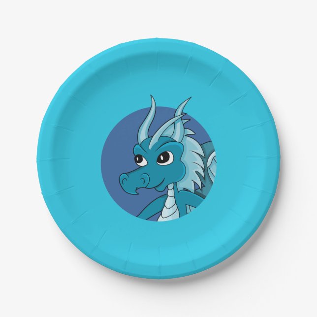 Blauer Drache Cartoon Pappteller (Vorderseite)