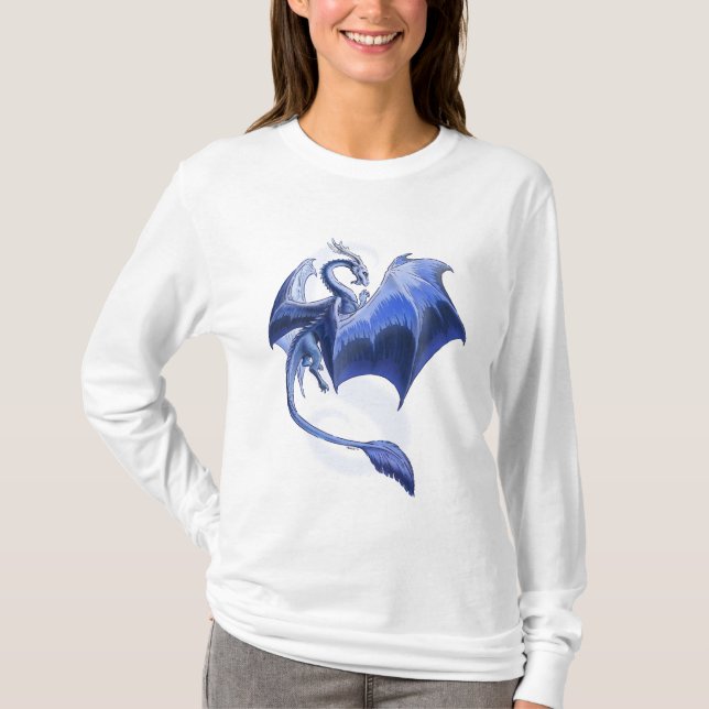 Blauer Drache der Winterfantasy-Kunst T-Shirt (Vorderseite)