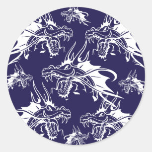 Blauer Drache-Fabelwesen-Fantasie-Entwurf Runder Aufkleber