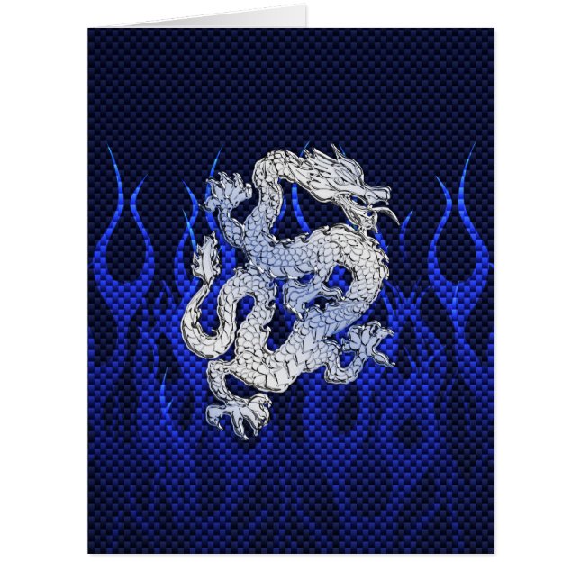 Blauer Drache im Chrom-Kohlenstoff, der Flammen (Vorderseite)