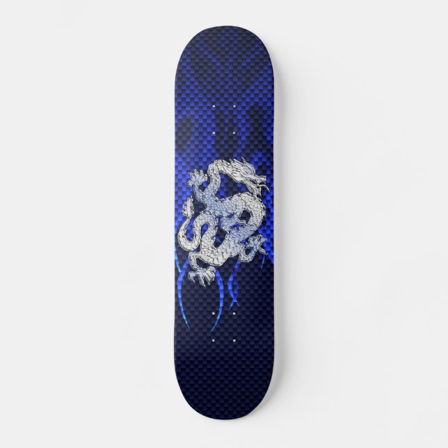 Blauer Drache im Chrom-Kohlenstoff, der Flammen Skateboard (Vorderseite)