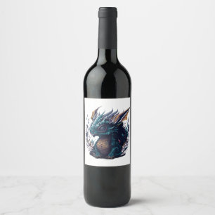 blauer Drache mit lila Kopf lila Weinetikett