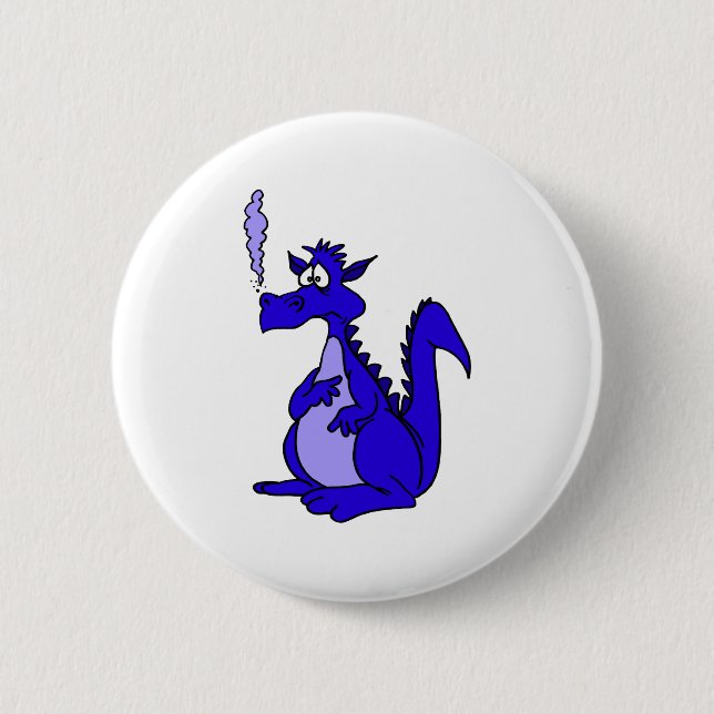 Blauer Drache mit Rauch Button (Vorderseite)