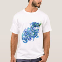 Blauer Drache mit Wasser spritzt