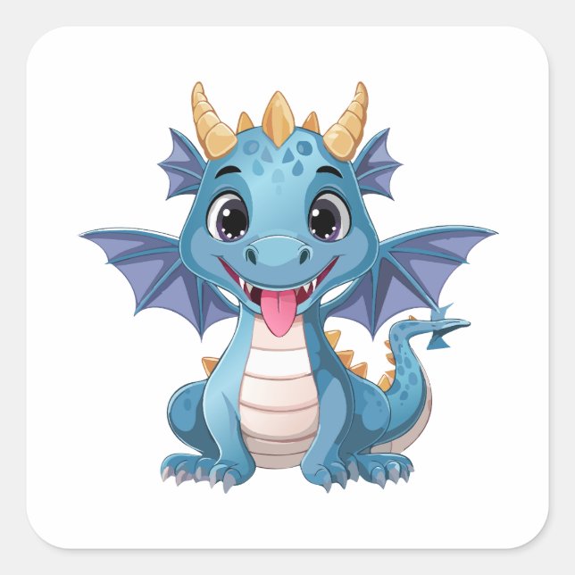 blauer Drache Quadratischer Aufkleber (Vorderseite)