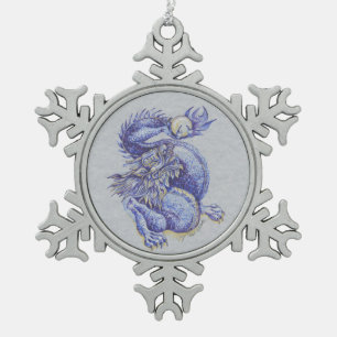 Blauer Drache Schneeflocken Zinn-Ornament