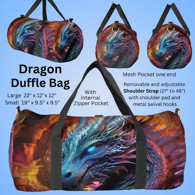 Blauer Drache über fiery Background Duffle Bag (Von Creator hochgeladen)