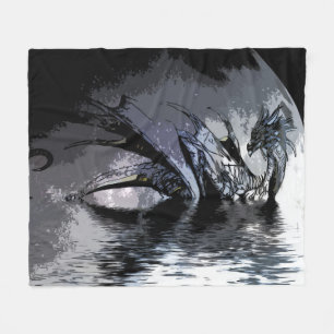 Blauer Drache und MondIllustration Fleece Blanket