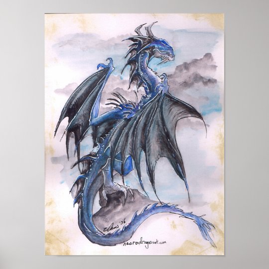 Blauer Drache Wasserfarben Poster Zazzle Ch