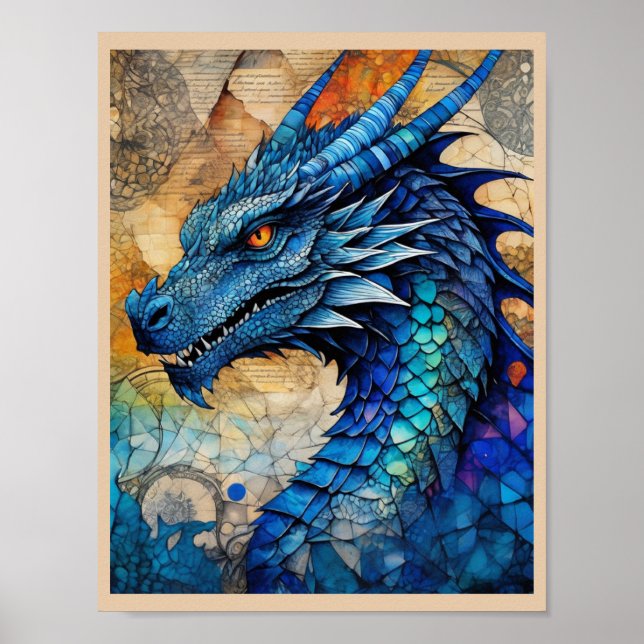 Blauer Drache zum Einrahmen bereit Kunstprint Poster (Vorne)