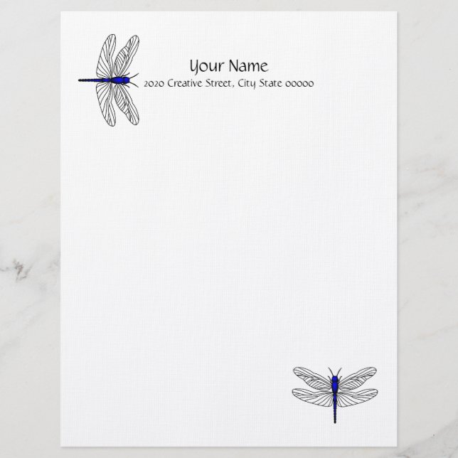 Blauer Dragonfly Letterhead Linen Stationär Briefbogen (Vorderseite)