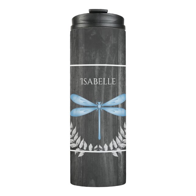 Blauer Dragonfly Personalisierter Tumbler Thermosbecher (Vorderseite)