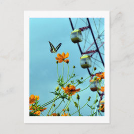Blauer Dreiecks-Schmetterling & Cosmos-Blumen: Jap Postkarte
