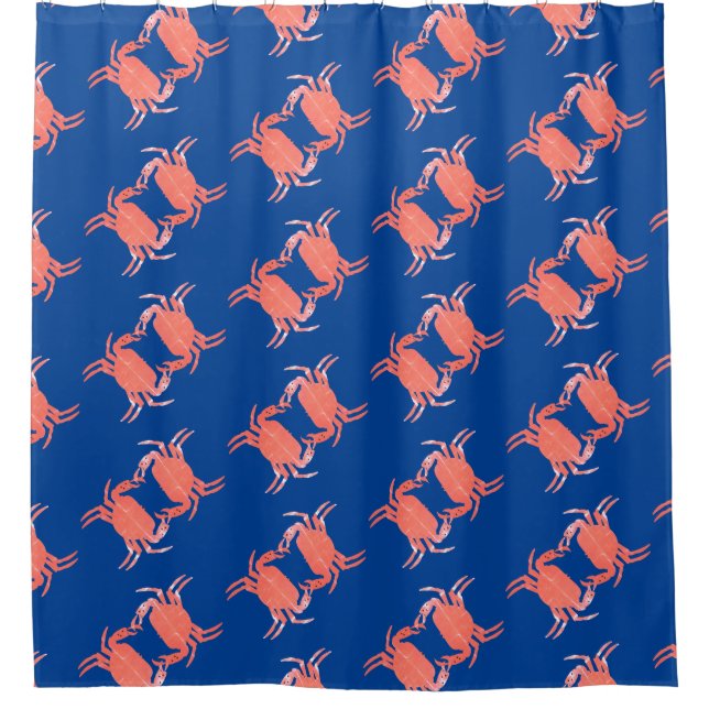 Blauer Duschvorhang mit Crab Pattern (Vorderseite)