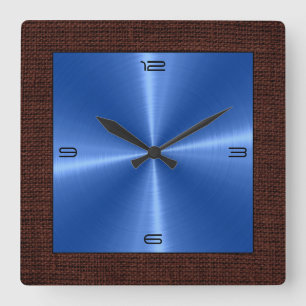 Blauer Edelstahl Moderne Jute Grenze Quadratische Wanduhr